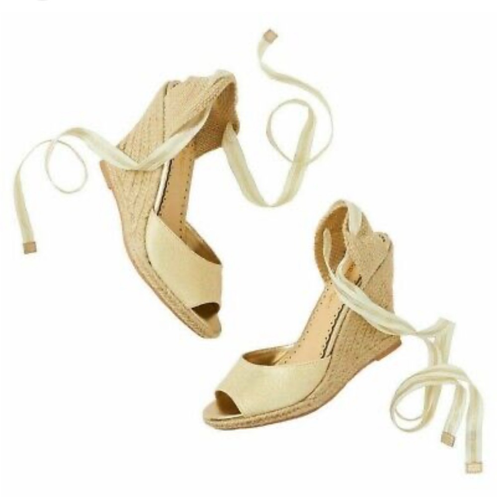 Lilly Pulitzer Womens Alyssa Gold Canvas Espadrilles w/Gold,Leather&Jute Size8.5